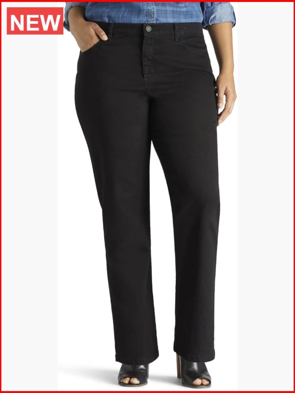 Plus Size Straight Leg Jean High Rise Relaxed Fit Cotton Blend Stretch